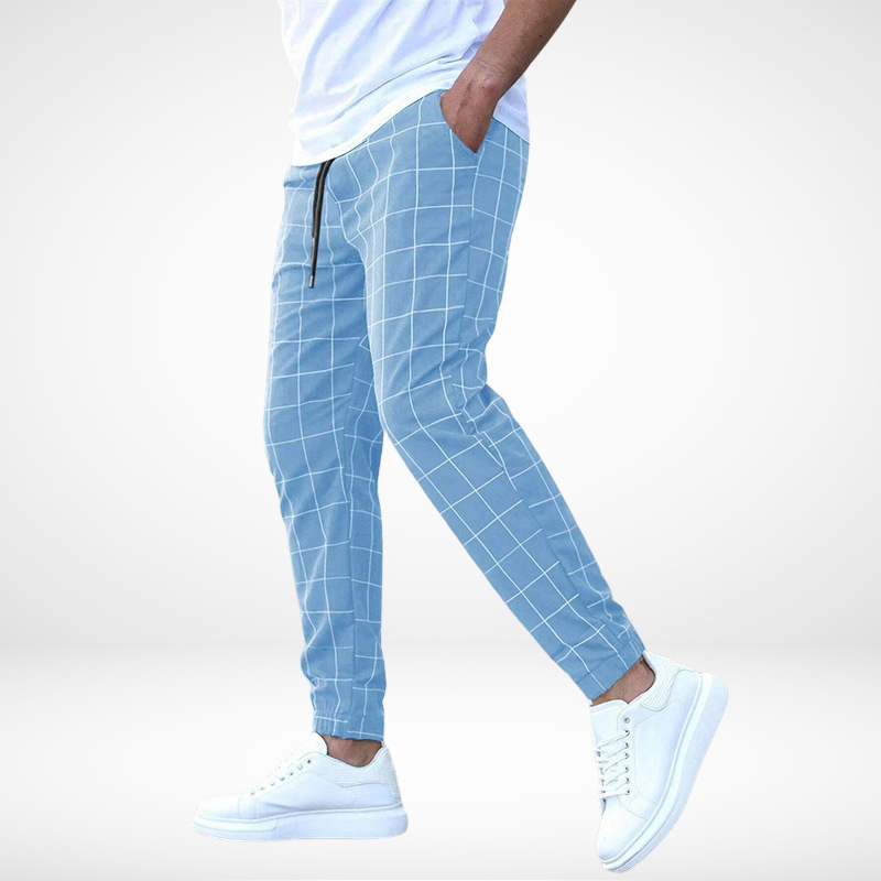 2024 New European and American Amazon Street Fashion Pants Plaid Casual Trousers Fashion Men's Casual Pants Drawstring Pants Wholesale