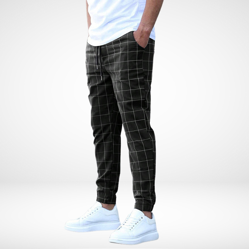 2024 New European and American Amazon Street Fashion Pants Plaid Casual Trousers Fashion Men's Casual Pants Drawstring Pants Wholesale