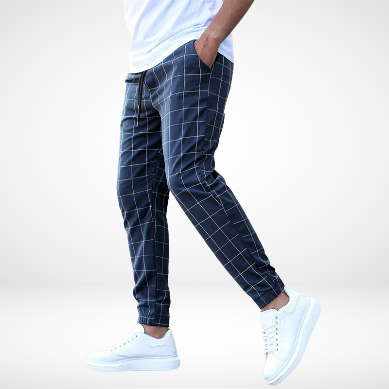 2024 New European and American Amazon Street Fashion Pants Plaid Casual Trousers Fashion Men's Casual Pants Drawstring Pants Wholesale